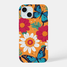 Grillige bloemen en vlinders iPhone 15 case