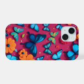 Grillige bloemen en vlinders iPhone 15 case (Achterkant horizontaal)