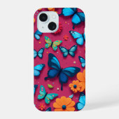 Grillige bloemen en vlinders iPhone 15 case (Achterkant)