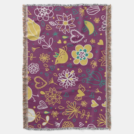 Grillige bloemen en vogels gooien deken (Voorkant Verticaal)