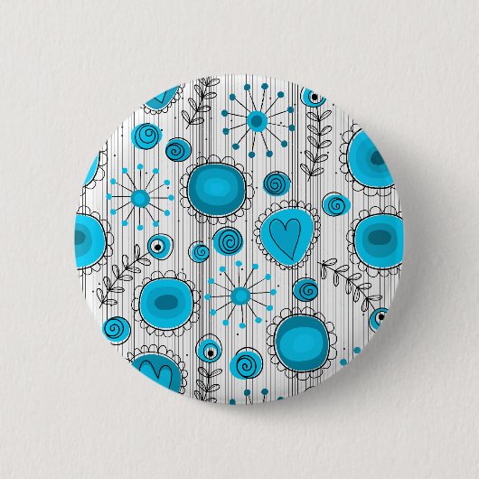 Grillige bloemen in blauw en wit ronde button 5,7 cm (Voorkant)