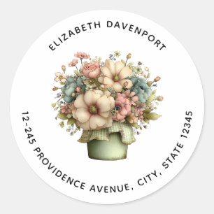 Grillige Bloemen in een Pot Cute Adres Ronde Sticker