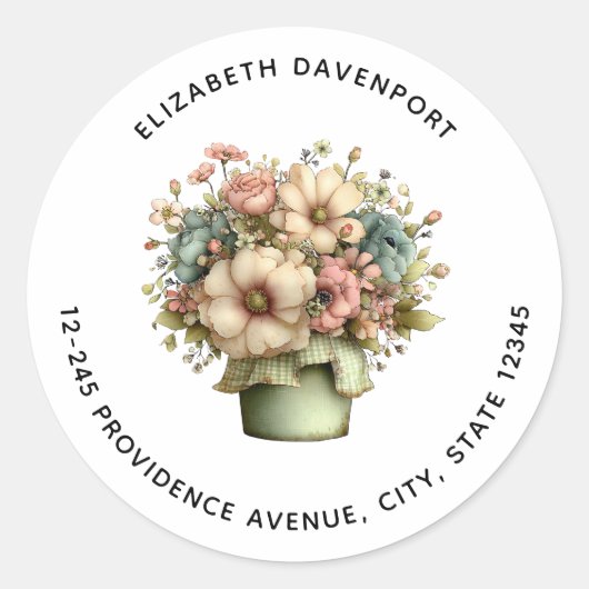 Grillige Bloemen in een Pot Cute Adres Ronde Sticker (Voorkant)