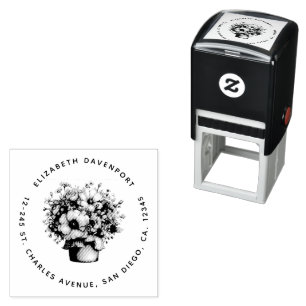 Grillige Bloemen in een Pot Cute Adres Zelfinktende Stempel