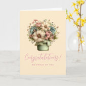 Grillige Bloemen in een Pot Cute Afstuderen Kaart (Gele Bloem)