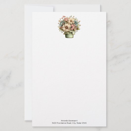 Grillige Bloemen in een Pot Cute Briefpapier (Voorkant)