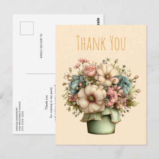 Grillige Bloemen in een Pot Cute Dank Je Briefkaart (Voorkant / Achterkant)