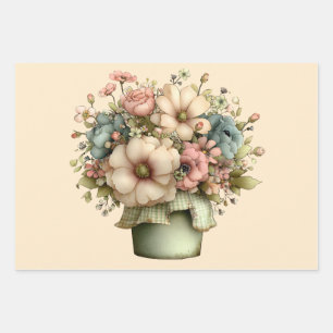 Grillige Bloemen in een Pot Cute Inpakpapier Vel