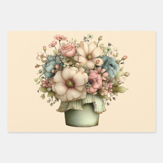 Grillige Bloemen in een Pot Cute Inpakpapier Vel (Voorkant)
