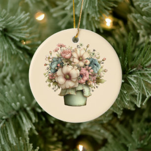 Grillige Bloemen in een Pot Cute Keramisch Ornament