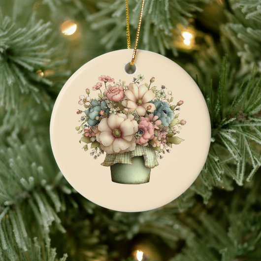 Grillige Bloemen in een Pot Cute Keramisch Ornament (Boom)