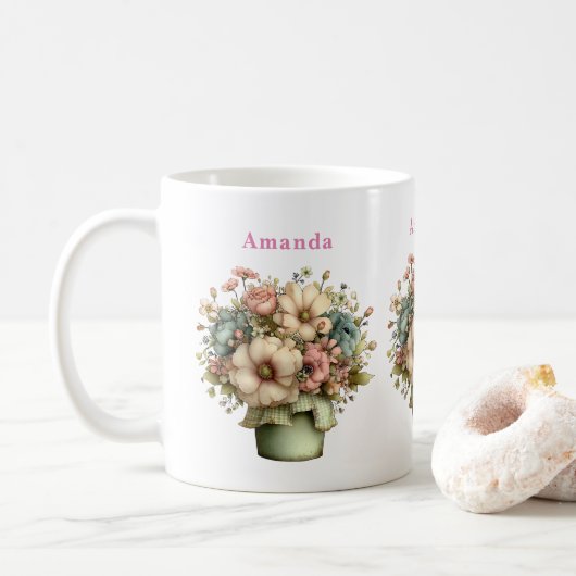 Grillige Bloemen in een Pot Cute Koffiemok (Met donut)