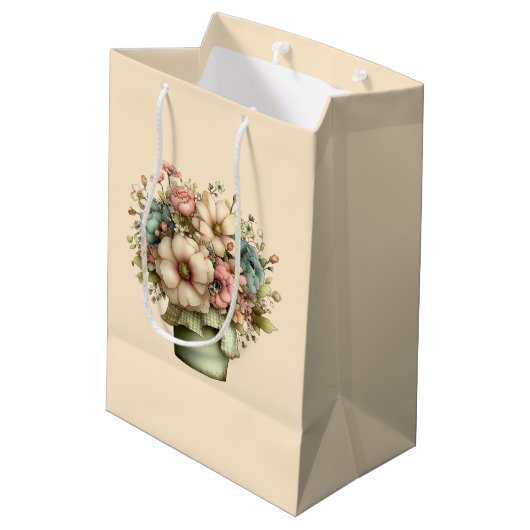 Grillige Bloemen in een Pot Cute Medium Cadeauzakje (Achterkant Gekanteld)