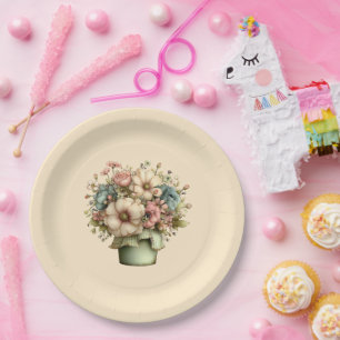 Grillige Bloemen in een Pot Cute Papieren Bordje