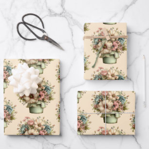 Grillige Bloemen in een Pot Cute Patroon Inpakpapier Vel