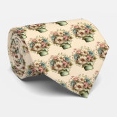 Grillige Bloemen in een Pot Cute Patroon Stropdas (Opgerold)