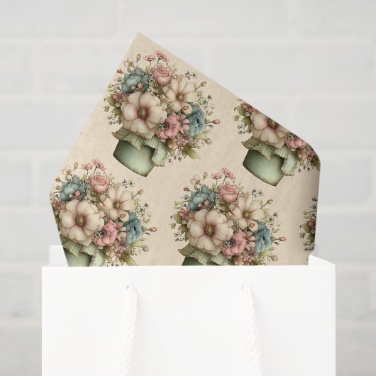 Grillige Bloemen in een Pot Cute Patroon Tissuepapier (Cadeauzakje)