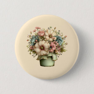 Grillige Bloemen in een Pot Cute Ronde Button 5,7 Cm