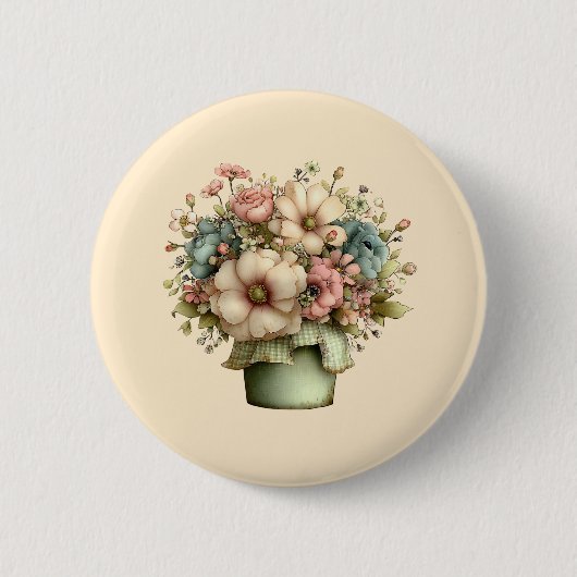 Grillige Bloemen in een Pot Cute Ronde Button 5,7 Cm (Voorkant)