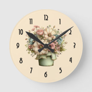 Grillige Bloemen in een Pot Cute Ronde Klok