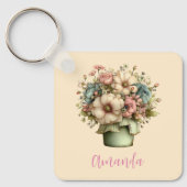 Grillige Bloemen in een Pot Cute Sleutelhanger (Voorkant)