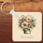 Grillige Bloemen in een Pot Cute Sleutelhanger (Voorkant)