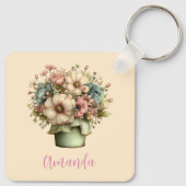 Grillige Bloemen in een Pot Cute Sleutelhanger (Achterkant)