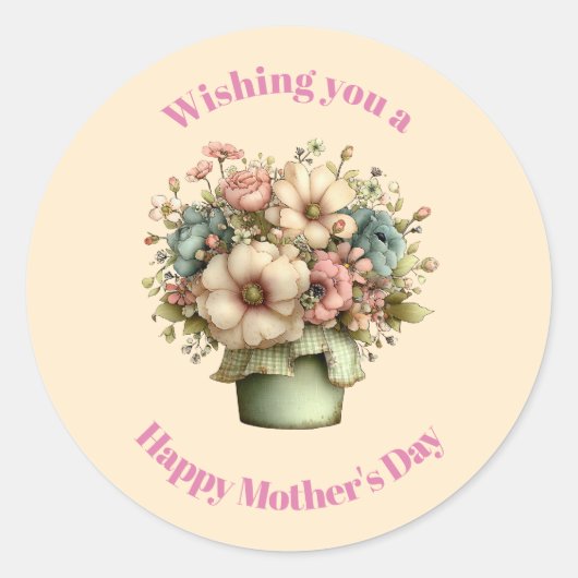 Grillige Bloemen in een Pot Moederdag Ronde Sticker (Voorkant)