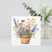 Grillige Bloemen in Pot Bloem Illustratie Kaart (Staand voorkant)