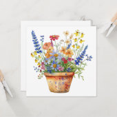 Grillige Bloemen in Pot Bloem Illustratie Kaart (Voorkant / Achterkant in situ)