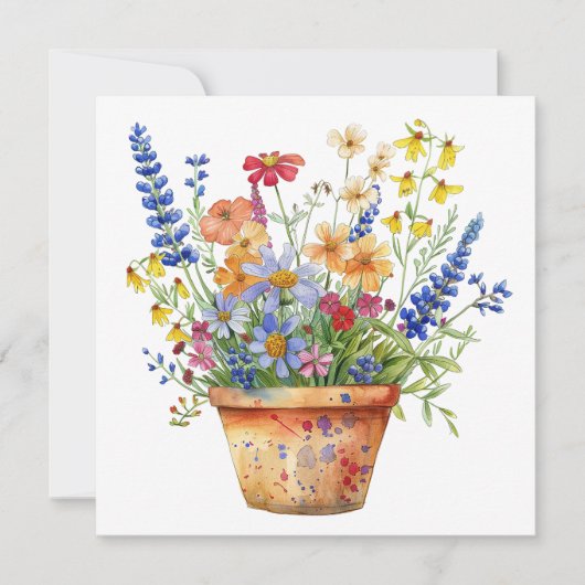 Grillige Bloemen in Pot Bloem Illustratie Kaart (Voorkant)