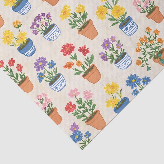 Grillige bloemen in pot Botanische illustratie Tissuepapier (Detail)