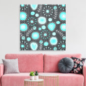 Grillige Bloemen in Turquoise Ingepakte Canvas (Insitu (Woonkamer))