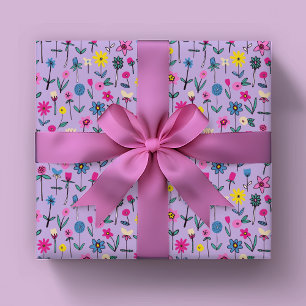 Grillige bloemen kinderpatroon inpakpapier vel