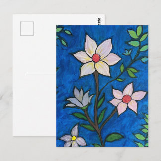 Grillige Bloemen met Blauwe Achtergrond  Briefkaart
