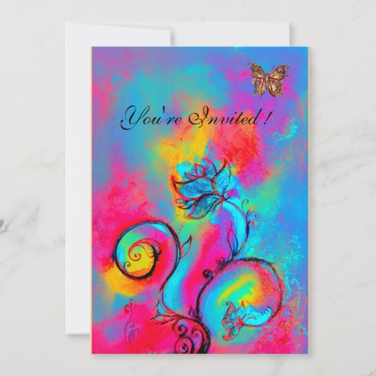 GRILLIGE BLOEMEN & VLINDERS roze blauw geel Kaart (Voorkant)