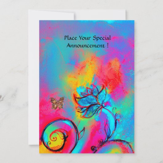 GRILLIGE BLOEMEN & VLINDERS roze blauw geel Kaart (Achterkant)