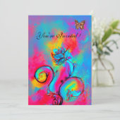 GRILLIGE BLOEMEN & VLINDERS roze blauw geel Kaart (Staand voorkant)