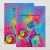 GRILLIGE BLOEMEN & VLINDERS roze blauw geel Kaart (Voorkant / Achterkant)