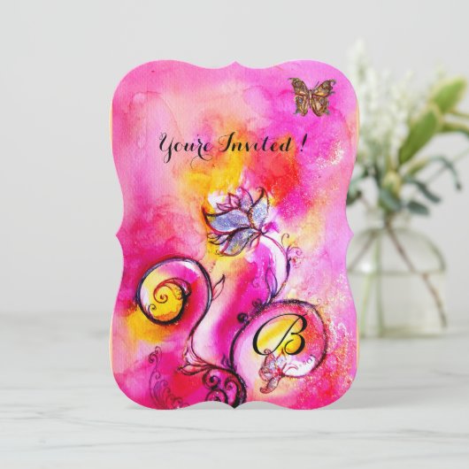 GRILLIGE BLOEMEN & VLINDERS roze geel Kaart (Staand voorkant)