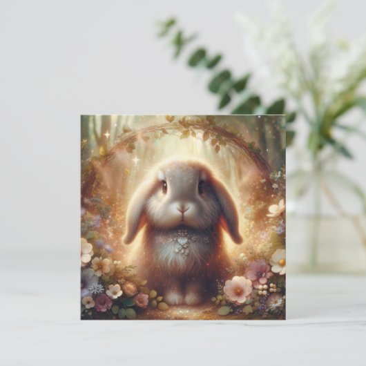 grillige bloemenbos paashaas feestdagenkaart (Staand voorkant)