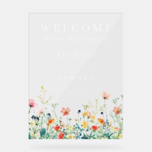 grillige bloemenbruiloft acryl bord (Voorkant)