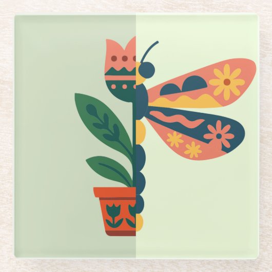 Grillige bloemendLibelle ontwerp Glazen Onderzetter (Voorkant)