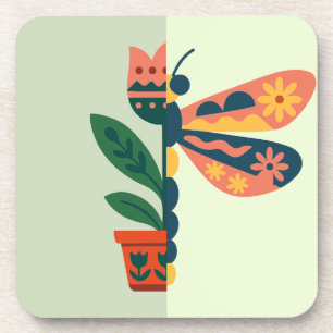 Grillige bloemendragonfly ontwerp bier onderzetter