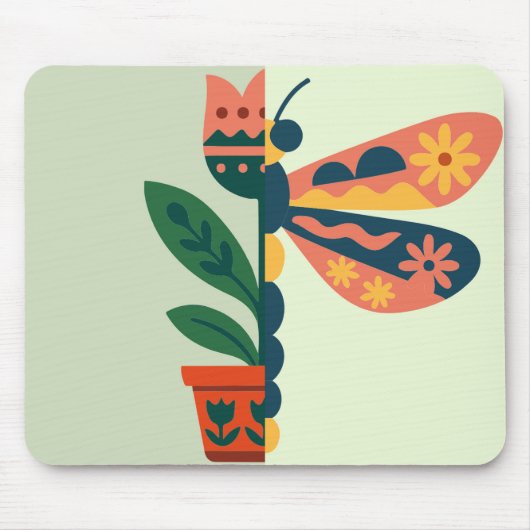 Grillige bloemendragonfly ontwerp muismat (Voorkant)