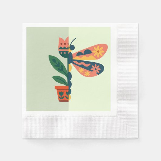 Grillige bloemendragonfly ontwerp servet (Voorkant)