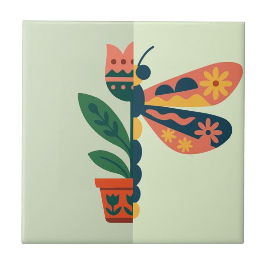 Grillige bloemendragonfly ontwerp tegeltje (Voorkant)