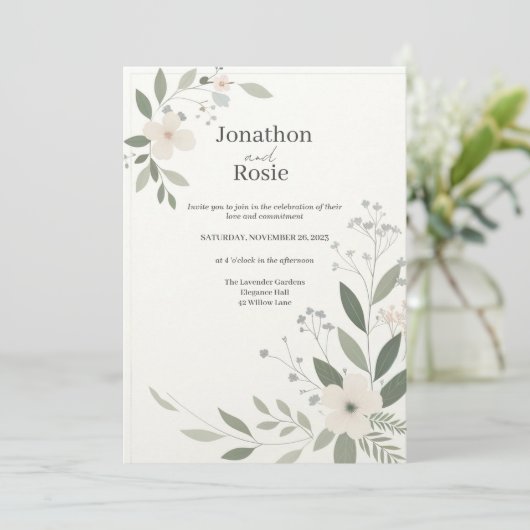 grillige bloemenelegantie bruiloft uitnodiging (Staand voorkant)