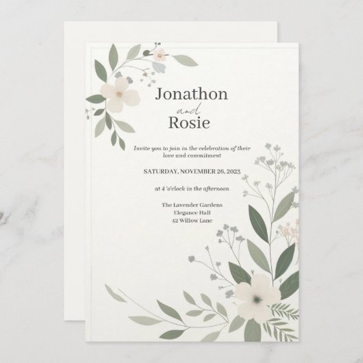 grillige bloemenelegantie bruiloft uitnodiging (Voorkant / Achterkant)