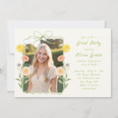 Grillige bloemenframe afstudeeruitnodiging kaart (Voorkant)